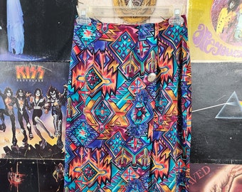Vintage 90s Colorful Western Print Wrap Skirt