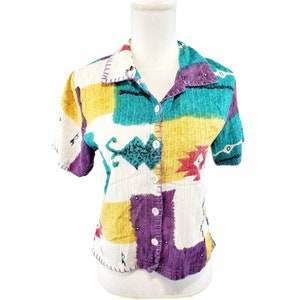 Vintage 90's Colorful Aztec Western Tribal Print Button Down Short Sleeve Shirt