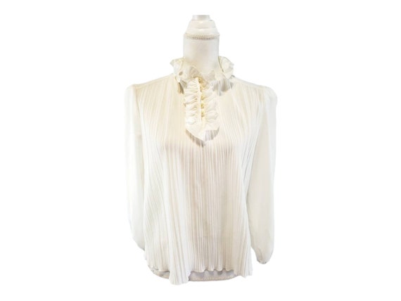 Vintage Sheer Ivory Ruffle Turtle Neck Victorian … - image 1