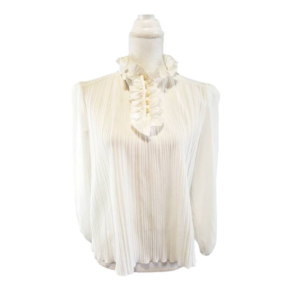 Vintage Sheer Ivory Ruffle Turtle Neck Victorian Blouse