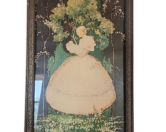Antique "MOTHER LOVE" Art Deco Print Lithograph Framed