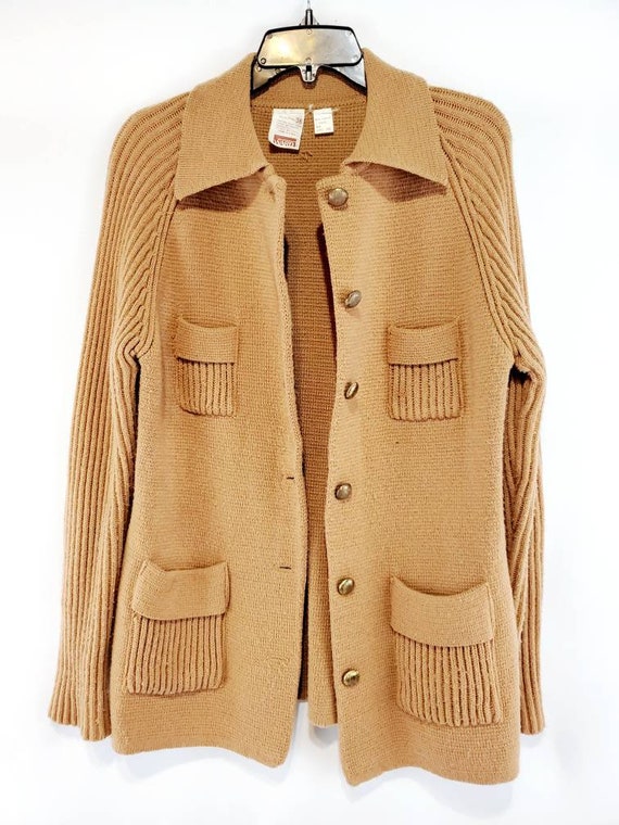 camel button cardigan
