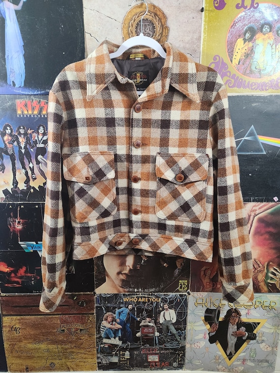 Vintage 70's Brown Plaid Wool Jacket 38