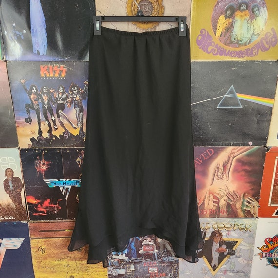 Y2K Sheer Black Layered Long Skirt Medium - image 1