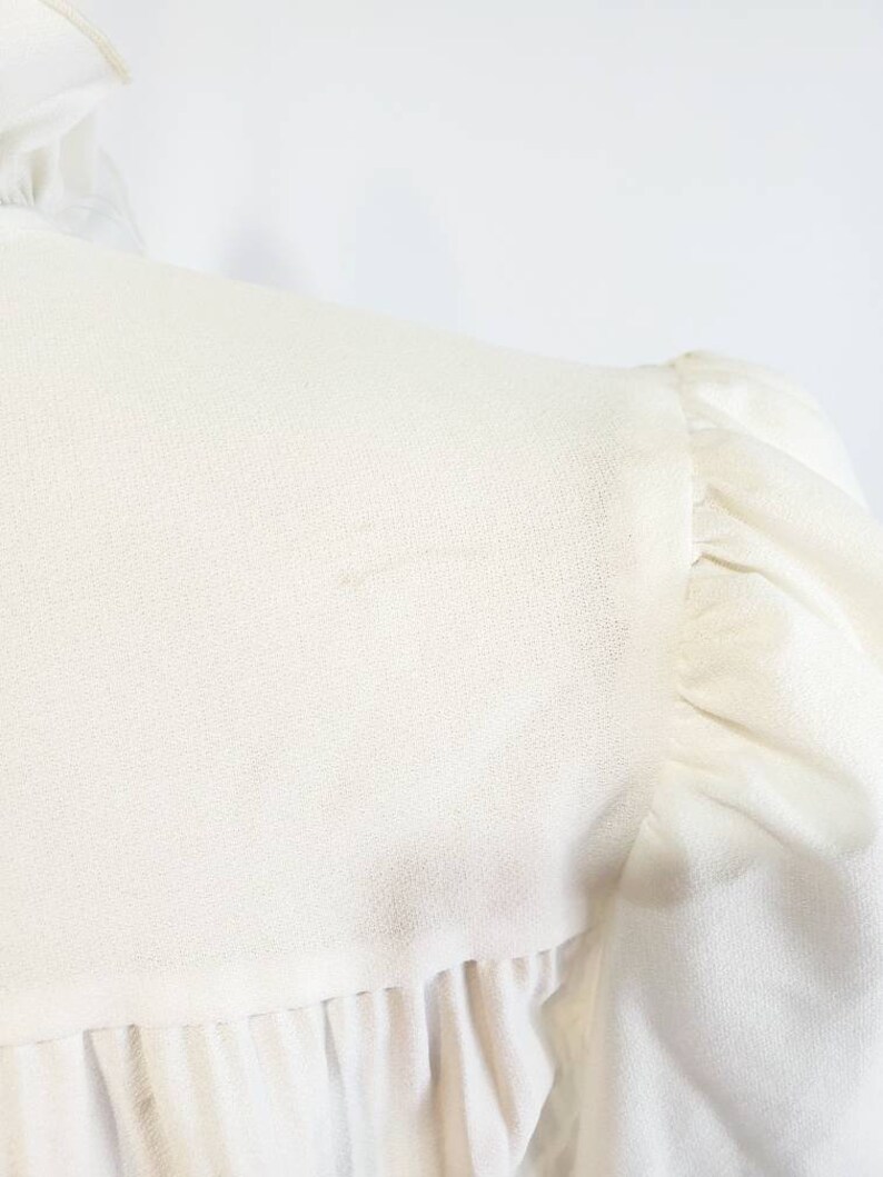 Vintage Off White Sheer Mock neck Ruffle Top
