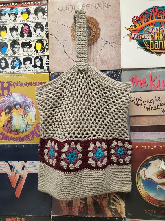 Vintage Granny Square Crochet Hippie Boho Handbag