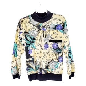 Vintage 80s Animal Print Mock Neck Long Sleeve Shirt