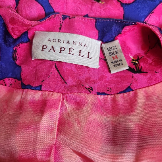 Vintage 80s Adriana Papell Blue Pink Floral Print… - image 3