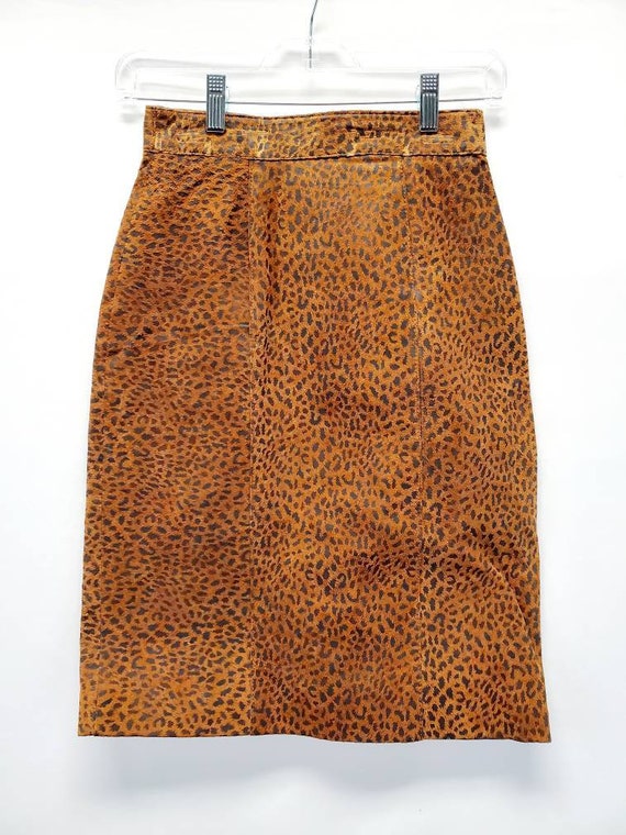 Vinatge 80s Verducci Leopard Print Leather Skirt s