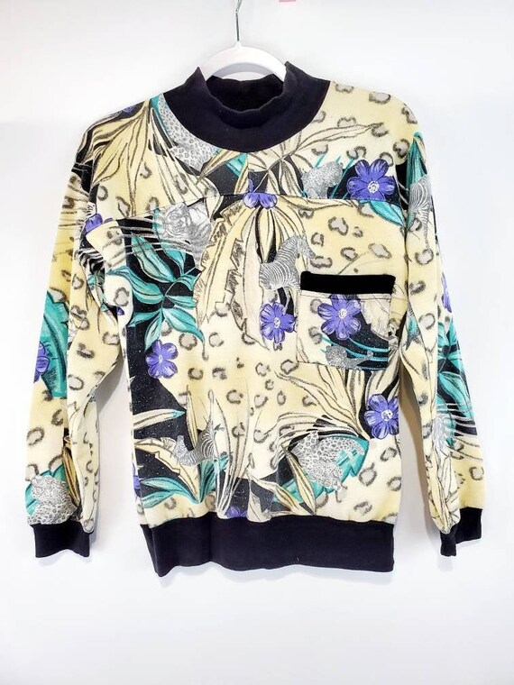 Vintage 80s Leopard Zebra Print Mockneck Top | Vin
