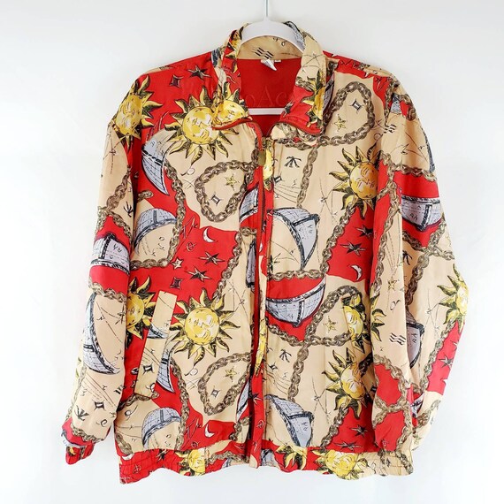 Vintage 90s Silk Celestial Print Bomber Jacket | R