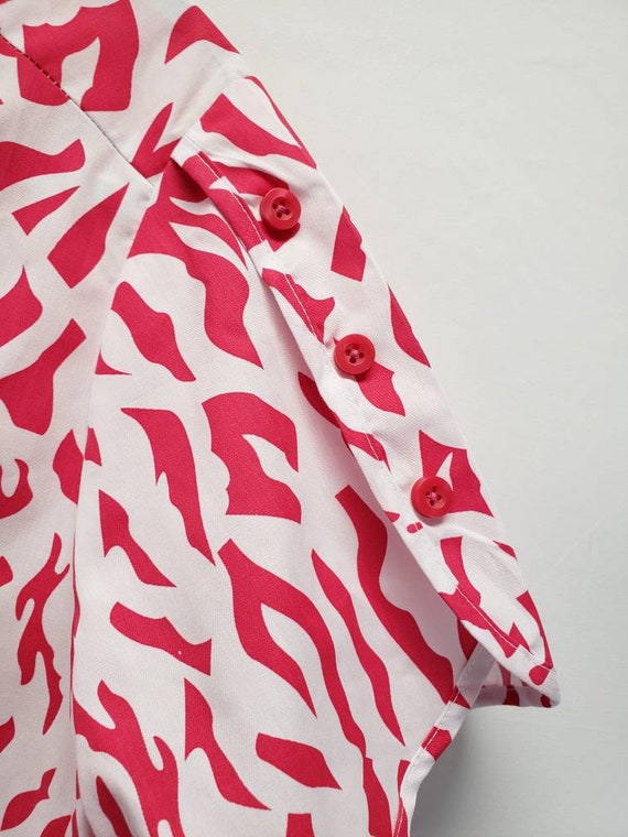 Vintage 80s Pink and White Zebra Print Button Up … - image 3