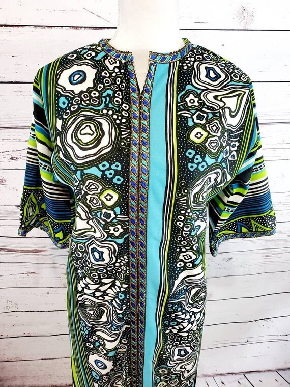 Vintage 60s 70s Mod Psychedelic Print Long Maxi Dr