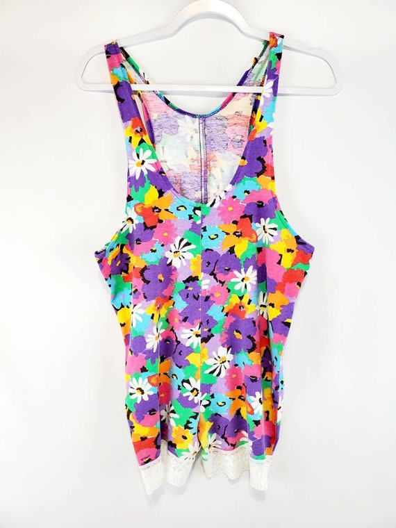 Vintage 90s Colorful Floral Print One piece Body S
