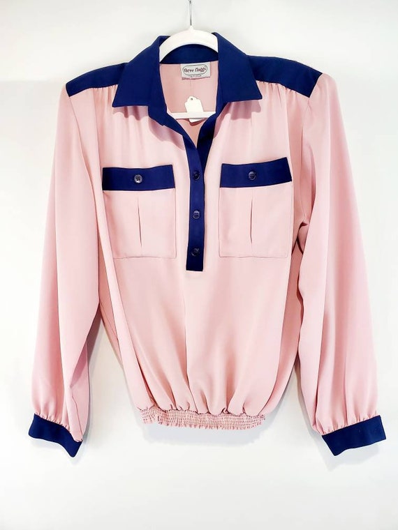Vintage Pink and Navy Longsleeve Shirt | Pink Semi