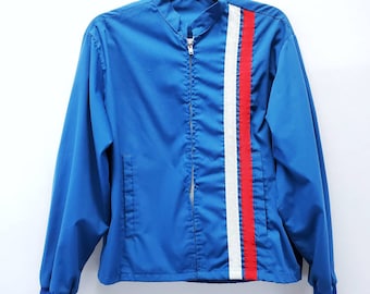 Vintage 60s Swingster Blue and Red Pinstriped Zip Up Jacket