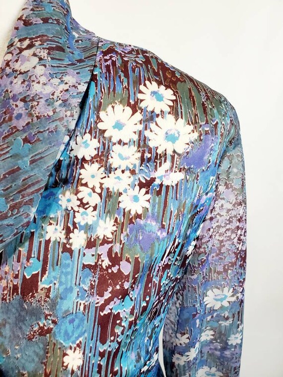 Vintage 60s Blue Sheer Floral Print Blouse by Lad… - image 3