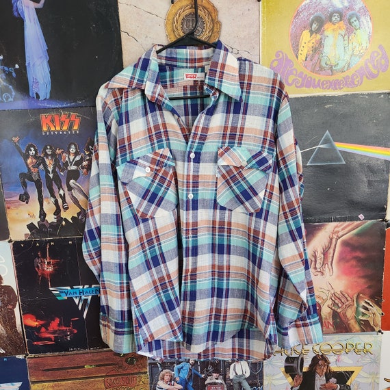 Vintage 70s Levi's Plaid Long Sleeve Button Shirt… - image 1