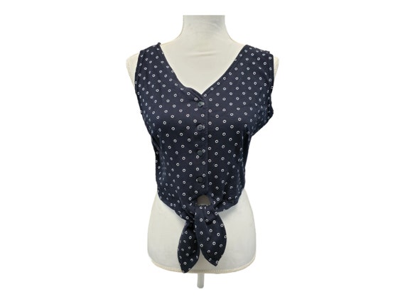 Vintage 90s Navy Blue White Polka Dot Liz and Co … - image 1