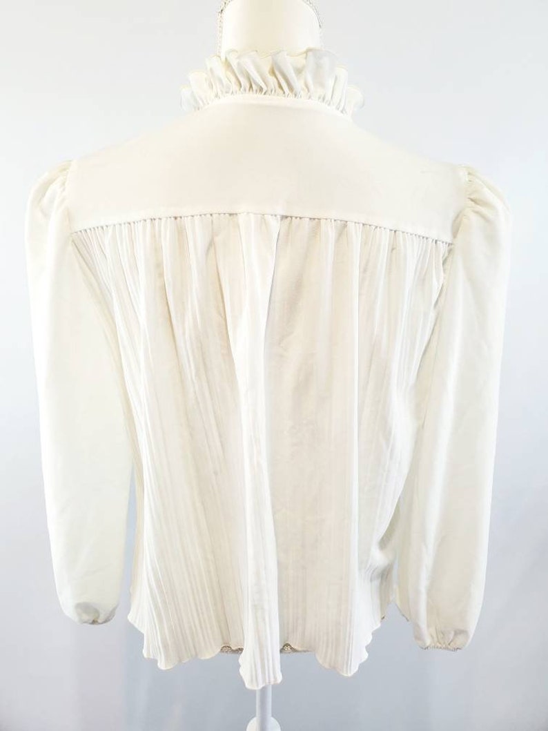 Vintage Off White Sheer Mock neck Ruffle Top