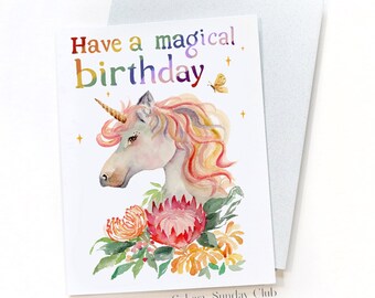 Watercolor Unicorn Birthday Card – Magical Girl's Bday