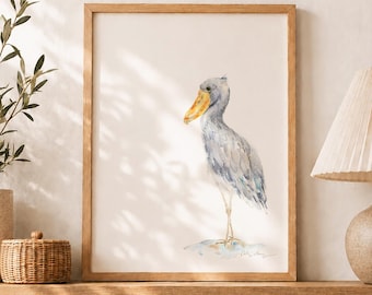 ハシビロコウの水彩画アートプリント：森の子供部屋の装飾 - Etsy 日本