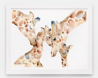 キリンの親子　水彩画　自己流　動物好き レプリカ：太田宏介 (キリンの親子) - 画家 太田宏介｜公式