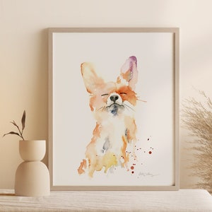 Proud Fox Watercolor Fine Art Print - modern wild animal art, watercolor fine art for fox lovers, playful fox watercolor painting