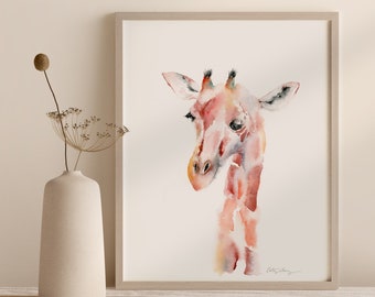 Stampa artistica con acquerello di giraffa: stampa artistica con acquerello di giraffa di genere neutro / stampa artistica da parete con giraffa per cameretta e cameretta dei bambini