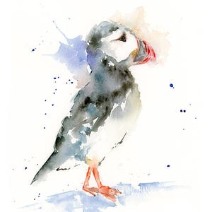 Puffin Abstract Watercolor / Puffin Giclee Print / Wild Animal Artwork / Modern Bird Puffin Watercolor / Whimsical bird art
