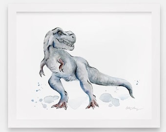 T-Rex Watercolor Art Print – Dinosaur Wall Art