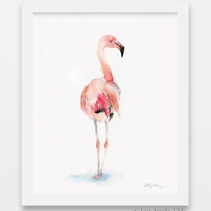 Flamingo Watercolor Art Print in Coral Pink: Modern Bird Watercolor / Pink Nursery Decor / Baby Girl Nursery Decor