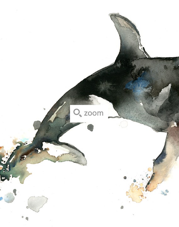 シャチの水彩画アートプリント：海洋野生動物アートプリント