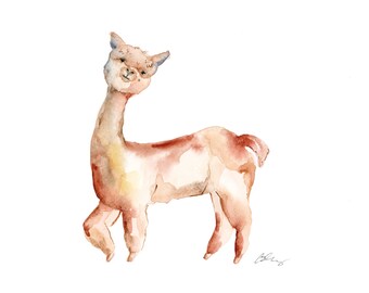 Gleeful Alpacas Watercolor Art Print / Alpaca Farm Animal art print for home decor / alpacas llamas fine art giclee print
