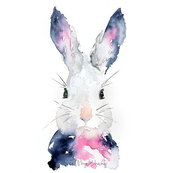 Rabbit Watercolor Art Print: Easter Bunny Art / Whimsical