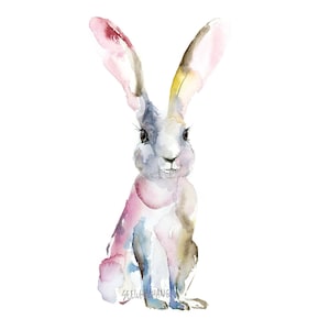 Rabbit Watercolor Art Print - whimsical rabbit for Chinese New Year, rabbit watercolor for easter gift, easter bunny watercolor art print