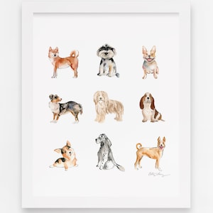 Dog Party Watercolor Art Print : Fun Dogs Print, art gift for dog lovers, Dog Collage Art Print