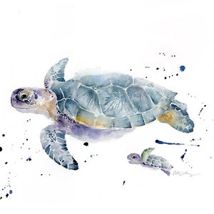 Sea Turtle Watercolor Art Print / sea turtle mother and baby art print / Mother&#39;s Day Gift from Daughter