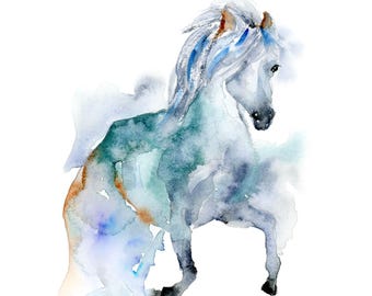 Wild Horse Watercolor Art Print: Woodland decor, horse lover gift