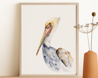 California Pelican Watercolor Art Print: Coastal Birds Wall Decor, Pelican Print / Coastal Housewarming Art