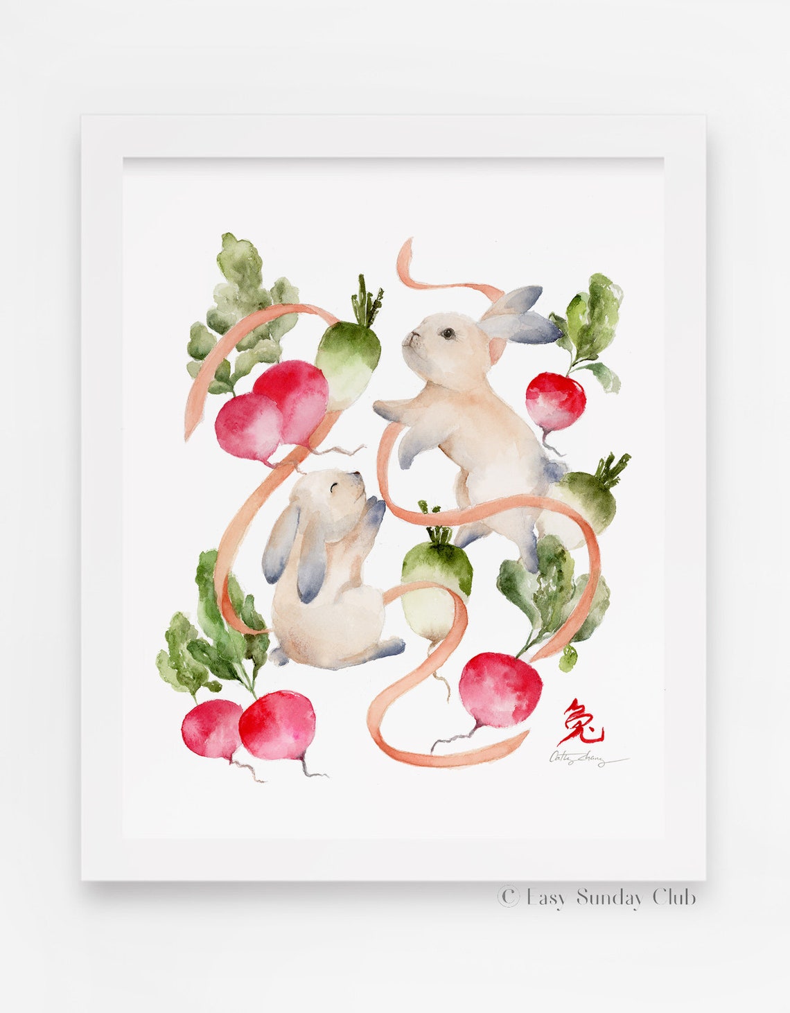 Rabbits Watercolor Print - Chinese Zodiac Inspired Art Print - Etsy