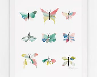Watercolor Butterfly Art Print, Modern Ethereal Insect Wall Decor