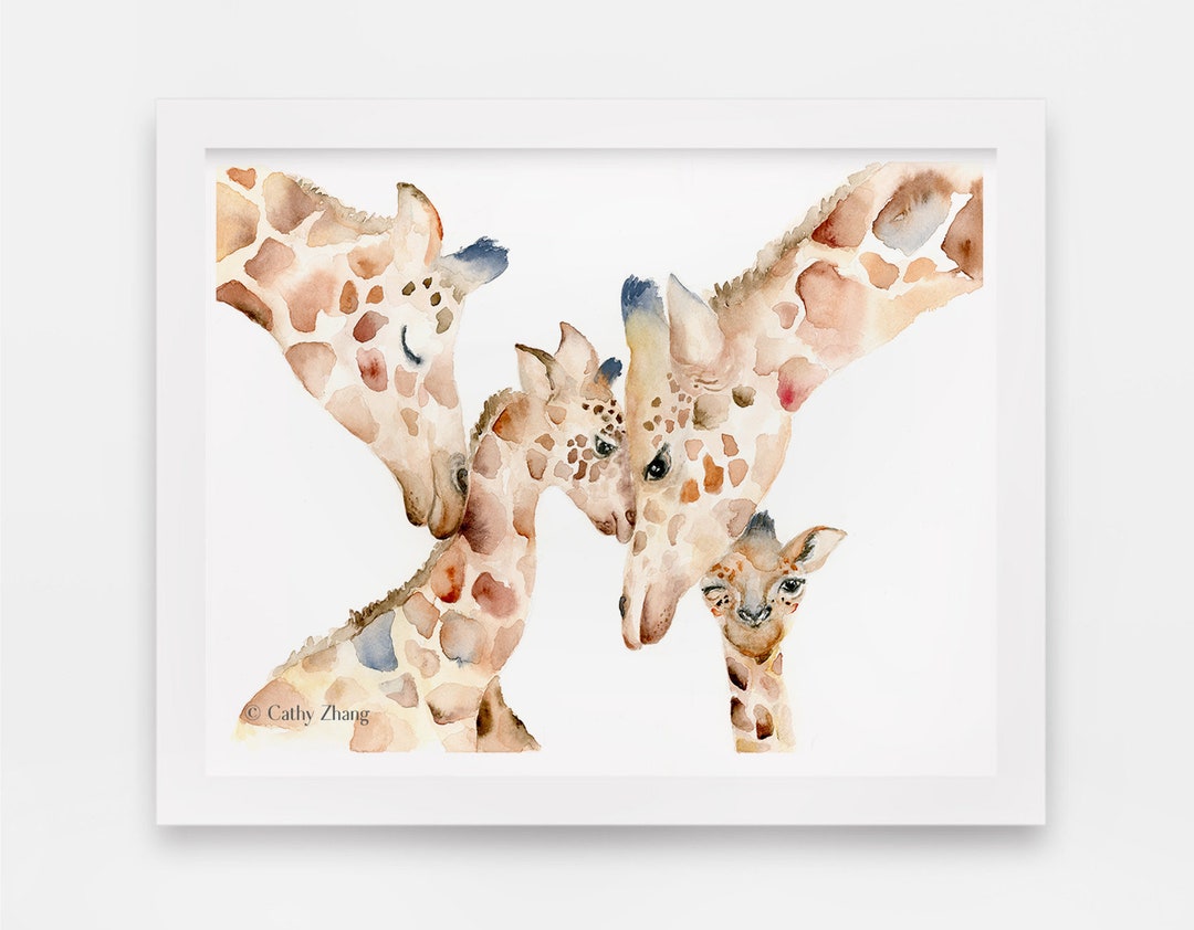 キリンの親子　水彩画　自己流　動物好き c007e4ac654adb5cfa8cbc9613aa1d