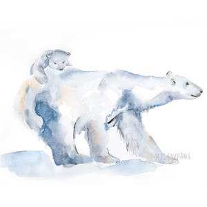 Polar Bear and Cub Watercolor Art Print for Father's Day Gift - Wild Animal Watercolor - Polar Bear Watercolor Giclee Nursery Art Print