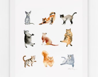 Cat Party Watercolor Art Print : Fun Cat Print, art gift for cat lovers