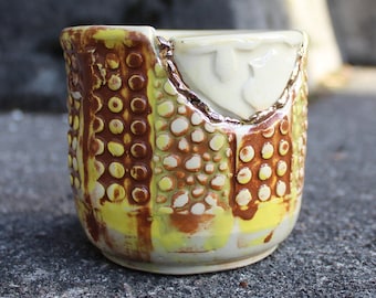 Kintsugi, Wabi Sabi, Chawan Japanese style functional handmade ceramic coffee or tea mug with decorative real gold crack thoughtful gift