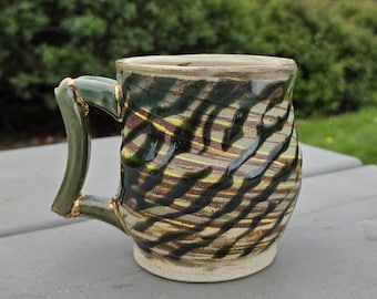 Handmade Kintsugi Inspired Ceramic Coffee Mug, Gold Detail Marbled Clay Agateware