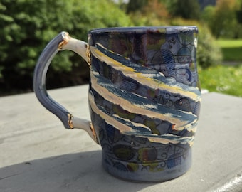 Handcrafted Ceramic Coffee or Tea Mug: Wabi Sabi Kintsugi Inspired with Real Gold