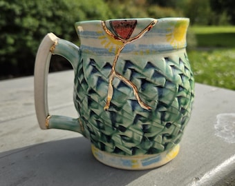 Handcrafted Ceramic Coffee or Tea Mug: Wabi Sabi Kintsugi Inspired with Real Gold