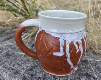 Handmade Ceramic Mug, Red and White with texture